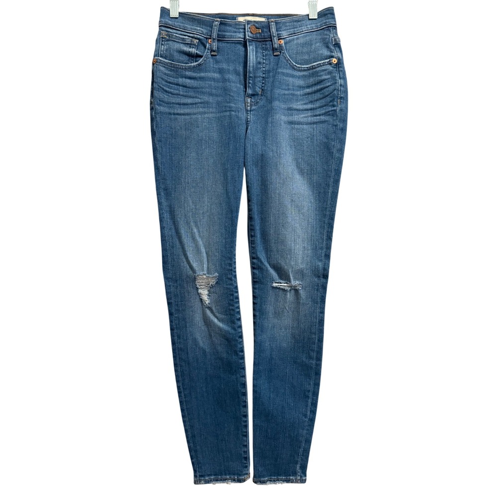 Madewell 9" Mid-Rise Skinny Jeans Blue Distressed Raw Hem Size 26 NWT
